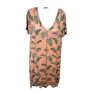 NWOT Chaser Coral GreenTropical Palm Leaf Print Super Soft T-Shirt Dress SZ S